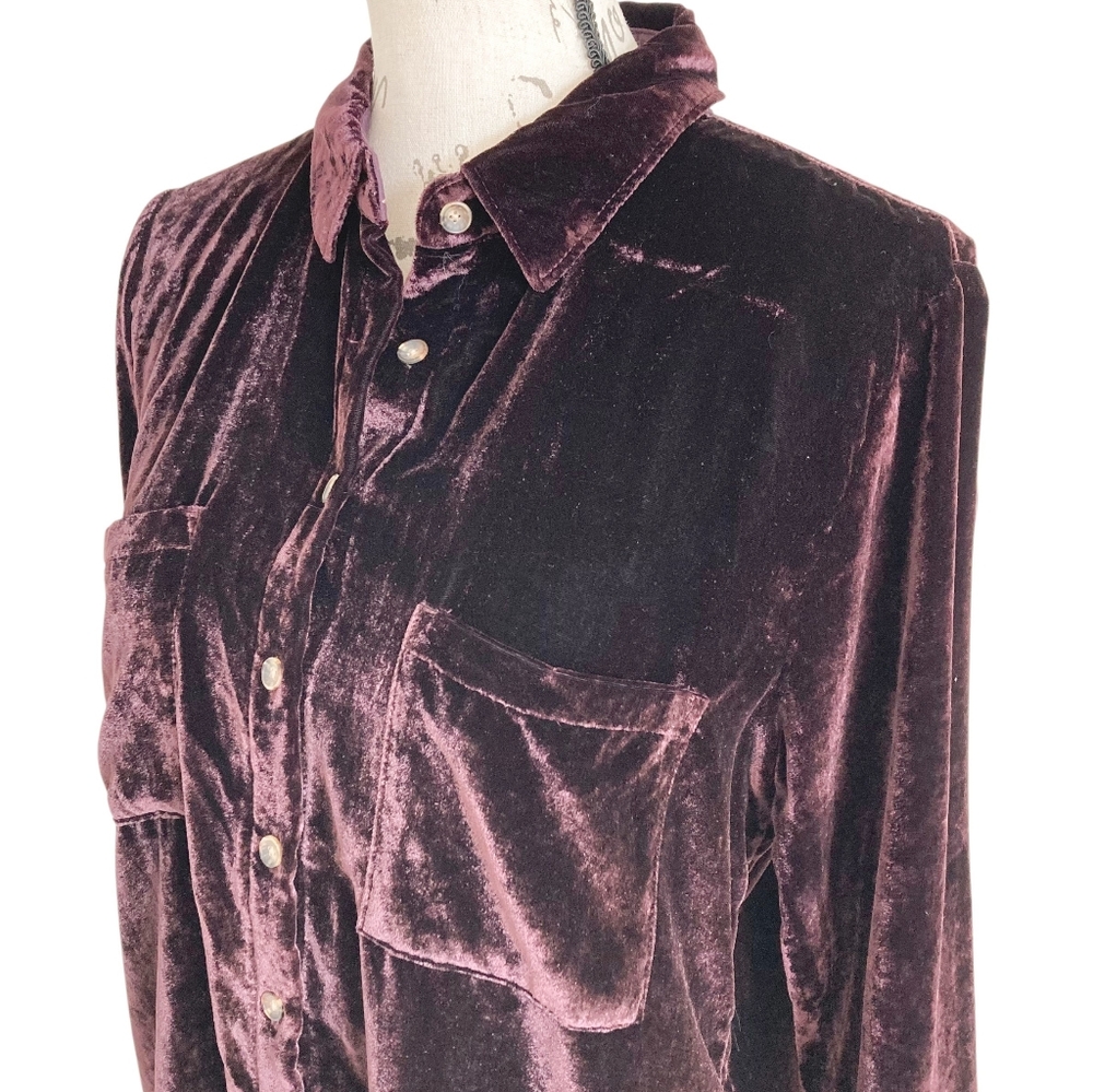 Maeve anthropologie Karina velvet button shirt top size 4 Plum Holiday - Picture 13 of 15